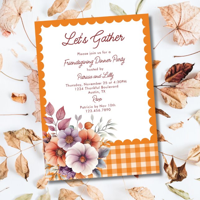 Convites Vamos Reunir Gingham Friendsgiving Dia de Ação de  (Criador carregado)