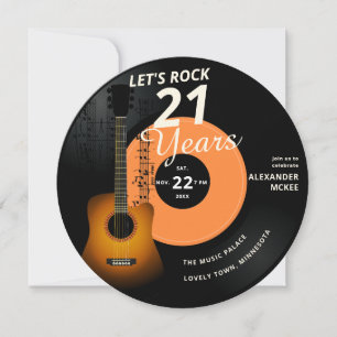 Convites Vamos Rock 21 Anos Violão Vintage Record Aniversár