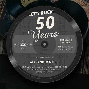 Convites Vamos Rock 50 Anos Music LP Vintage 50º Aniversári
