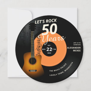Convites Vamos Rock 50 Anos Violão Vintage Record Aniversár