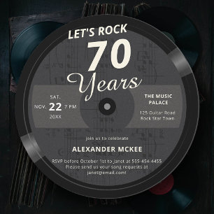 Convites Vamos Rock 70 Anos Vintage Music Note LP Aniversár