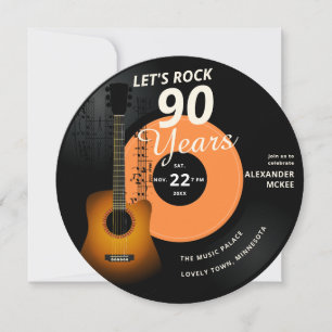Convites Vamos Rock 90 Anos Violão Vintage Record Aniversár