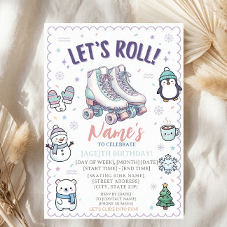 Convites Vamos Rolando Patins de Aniversário Pastel Rolante