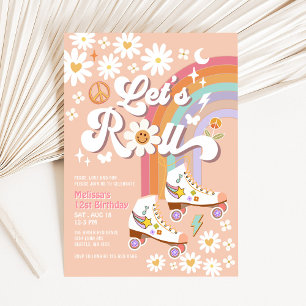 Convites Vamos Rolando Patins de Roda Retro Groovy Daisy An