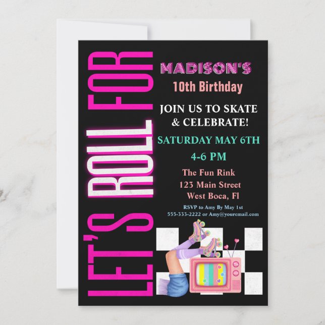 Convites Vamos Rolar Para, Festa de Patins de Roda Brilhant (Frente)