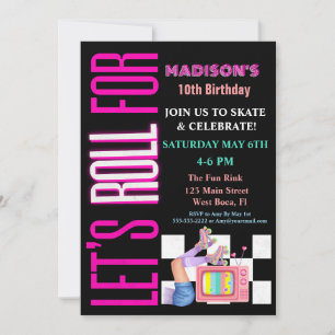 Convites Vamos Rolar Para, Festa de Patins de Roda Glow