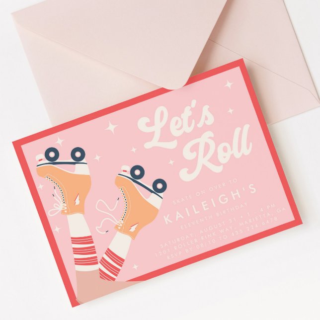 Convites Vamos Roll Y2K 90s Roller Skates Girls Aniversário (Criador carregado)