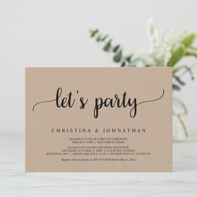Convites Vamos, Rustic Brown Kraft Elopement Party (Em pé/Frente)