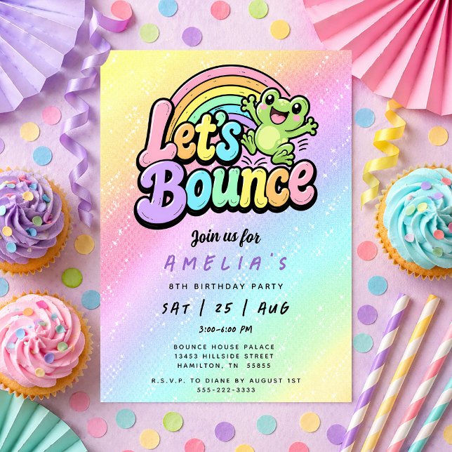 Convites Vamos Saltar Sapo Festa de Aniversário Arco-íris (Let's Bounce Frog Rainbow Birthday Party Invitation)