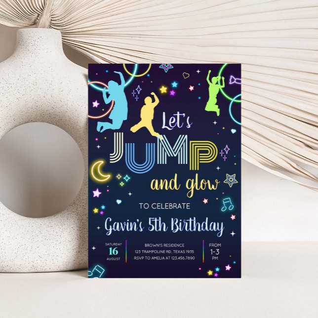 Convites Vamos salto e Festa de aniversário trampoline bril (Let's Jump and Glow Birthday Party Invitation)