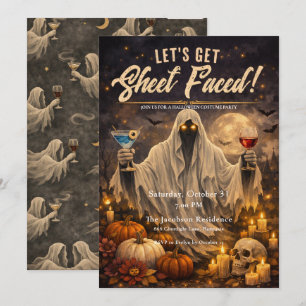 Convites Vamos Ter um Halloween com Rostos Fantasmagóricos