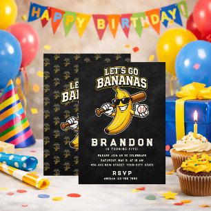 Convites Vamos Torcer Bananas Beisebol Retrô Banana Engraça