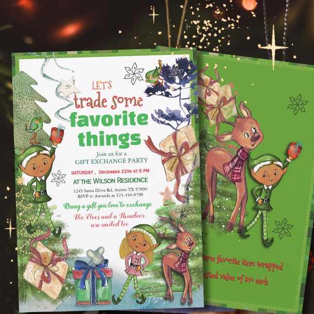 Convites Vamos Trocar Coisas Favoritas Troca de Presentes C (Let's Trade Favorite Things Whimsy Gift Exchange Invitation)