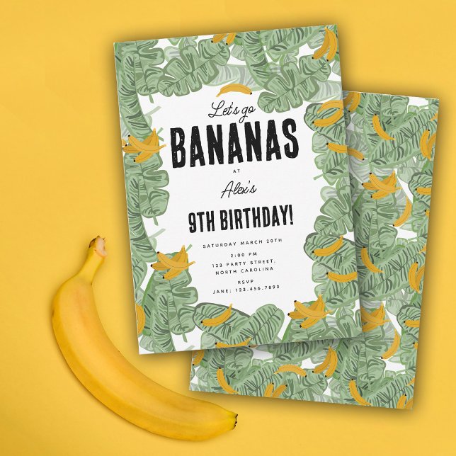 Convites Vamos vai Bananas Banana Tropical Birthday Tema (Let's go Bananas Banana Tropical Birthday Theme Invitation)