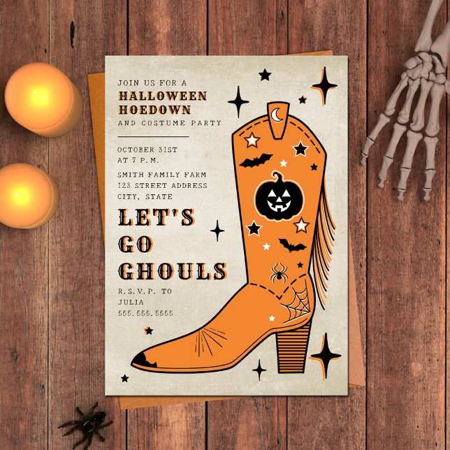 Convites Vamos Vai Ghouls Halloween Hoedown Boot Cowboy (Criador carregado)