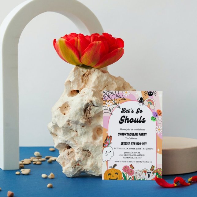 Convites Vamos Vai Ghouls Halloween Retro Groovy Aniversári (Criador carregado)