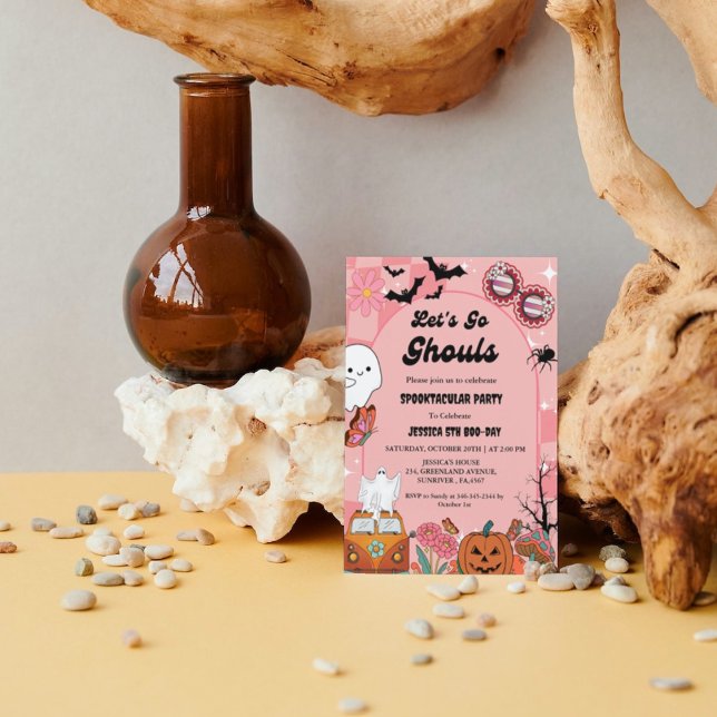Convites Vamos Vai Ghouls Halloween Retro Groovy Aniversári (Criador carregado)