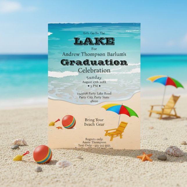 Convites Vamos Vai Para A Graduação Em Lake Beach (The ultimate beach bash for the new grad.)