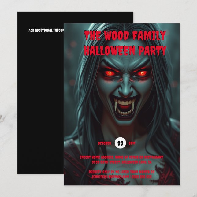 Convites Vampira adultos mestiços de halloween (Frente/Verso)