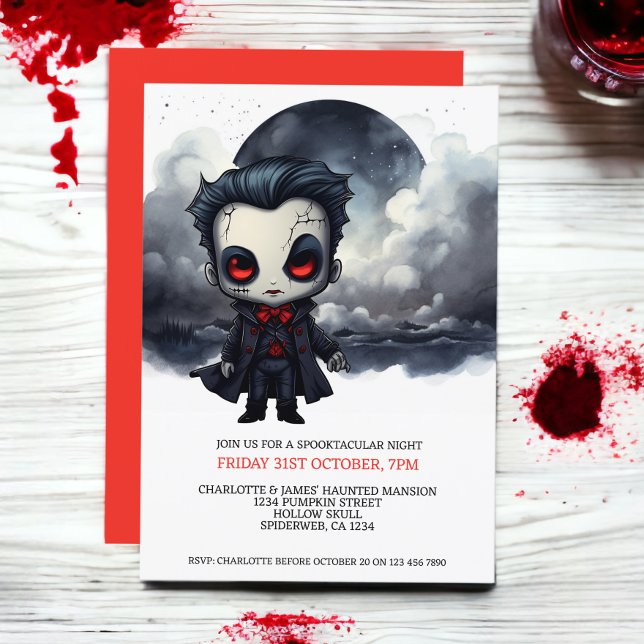 Convites Vampiro Assustador do Halloween sob lua cheia (Halloween Scary Vampire Under a Full Moon Invitations from Ricaso)