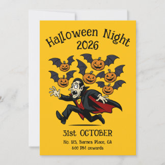 Convites Vampiro Vintage de Halloween e Morcegos de Abóbora