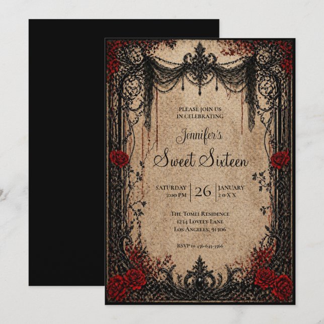 Convites Vampiro Vintage Gótico Sweet 16 (Frente/Verso)