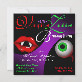 Convites Vampiros vs Zombies Halloween Invocações de Aniver