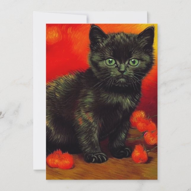 Convites Van Gogh Black Kitten (Frente)