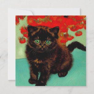 Convites Van Gogh Gato Preto Flores Vermelhas
