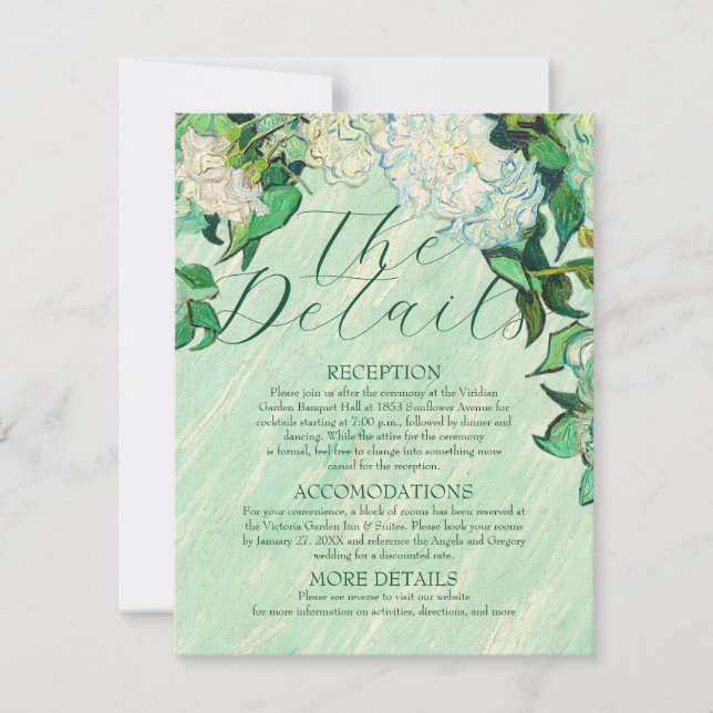 Convites Van Gogh Roses Wedding Details Card (Frente)
