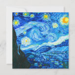 Convites Van Gogh Starry Night<br><div class="desc">Cartão com a pintura a óleo de Vincent van Gogh na Noite Estrelada (1889). Inspirada pela sua estadia num asilo,  a arte representa uma aldeia debaixo de um céu noturno de lua azul e amarela e estrelas. Um presente de excelente para fãs do Poste-impressionismo e da arte holandesa.</div>