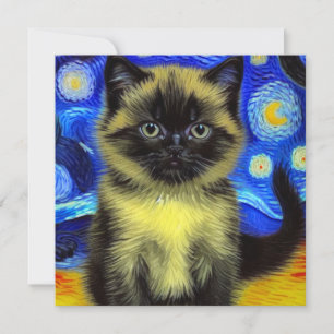 Convites Van Gogh Starry Night Siamese Cat