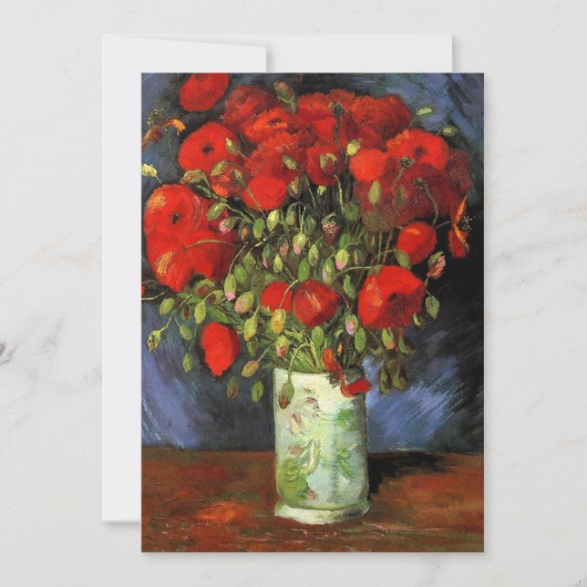 Convites Van Gogh Vase com Poppies Vermelhos, Casamento (Frente)