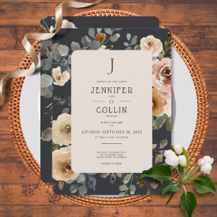 Convites Vanilla White Boho Roses Blue Wedding Invitation