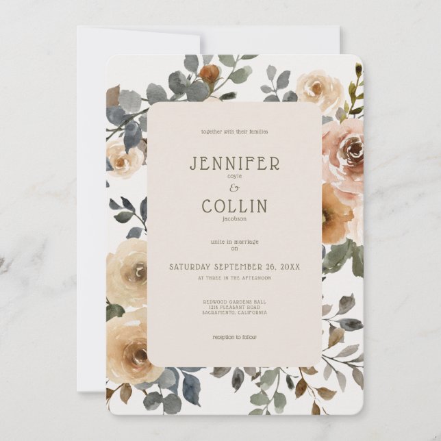 Convites Vanilla White Boho Roses Cream Wedding (Frente)