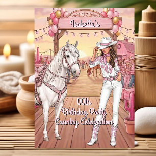 Convites Vaqueira Cavalo Rosa Branco Rancho Festa de Aniver
