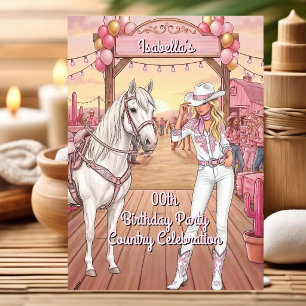 Convites Vaqueira Cavalo Rosa Branco Rancho Festa de Aniver