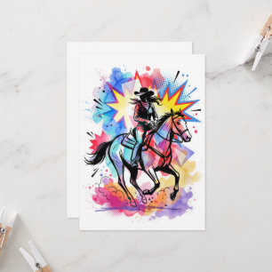 Convites Vaqueira Colorida Cavalo Aquarela Pop Art