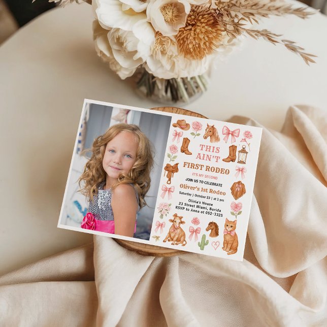 Convites Vaqueira Coquete Ocidental 1º Aniversário Rosa Fof (Western Coquette Cowgirl 1st Birthday Cute Pink Invitation)