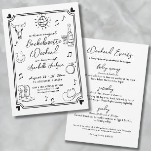 Convites Vaqueira do Disco Desenhada à Mão Festa de Despedi