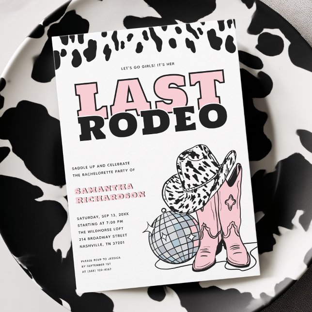 Convites Vaqueira Rosa Moderna Última Festa de Despedida de (Modern Pink Cowgirl Last Rodeo Bachelorette Party Invitation)