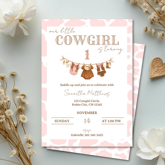 Convites Vaqueira Rosa Montar Aniversário Western (Saddle Up! Pink Cowgirl Western Birthday Invitation)