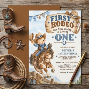 Convites Vaqueiro Aquarela Primeiro Rodeio Aniversário de 1