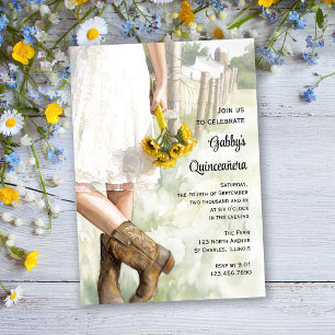 Convites Vaquera do Campo Girassóis Aquarela Quinceañera