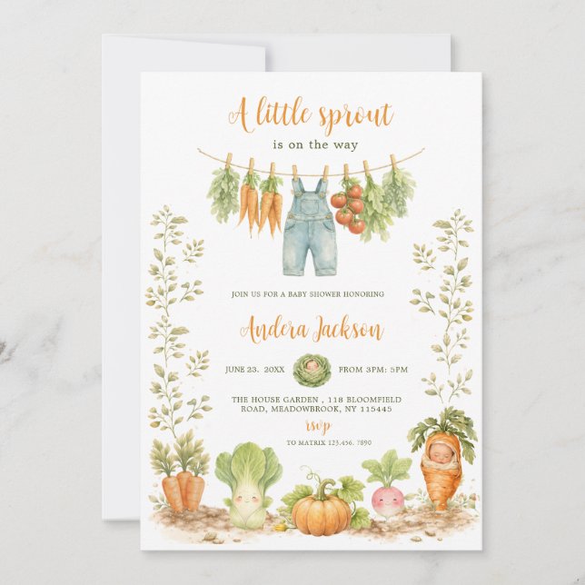Convites Varal de Roupas da Pequena Brotação Chá de Bebê Ja (Frente)