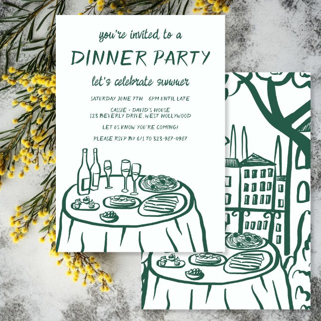 Convites Varanda de Jantar Caprichosa Personalizada Desenha (Whimsical Dinner Party Balcony Housewarming Custom Hand-drawn Invitation
)