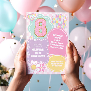 Convites Varsity preppy pastel adesivo 8º Aniversário