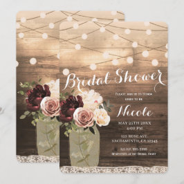 Convites Vaso de Flores de Mason & Luzes Casamento Rústico