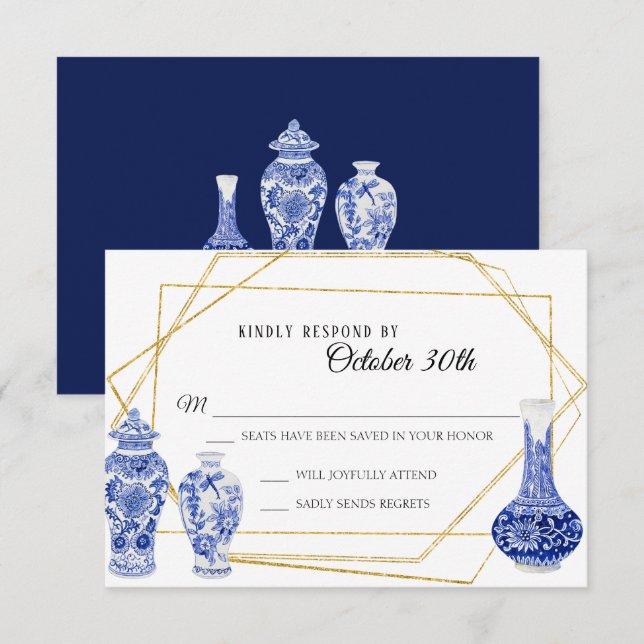 Convites Vaso de Jarro de Gengibre Azul Naval Moderno Vinta (Frente/Verso)