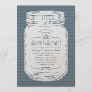 Convites Vaso de Pedra Azul Dusty de aniversário de casamen